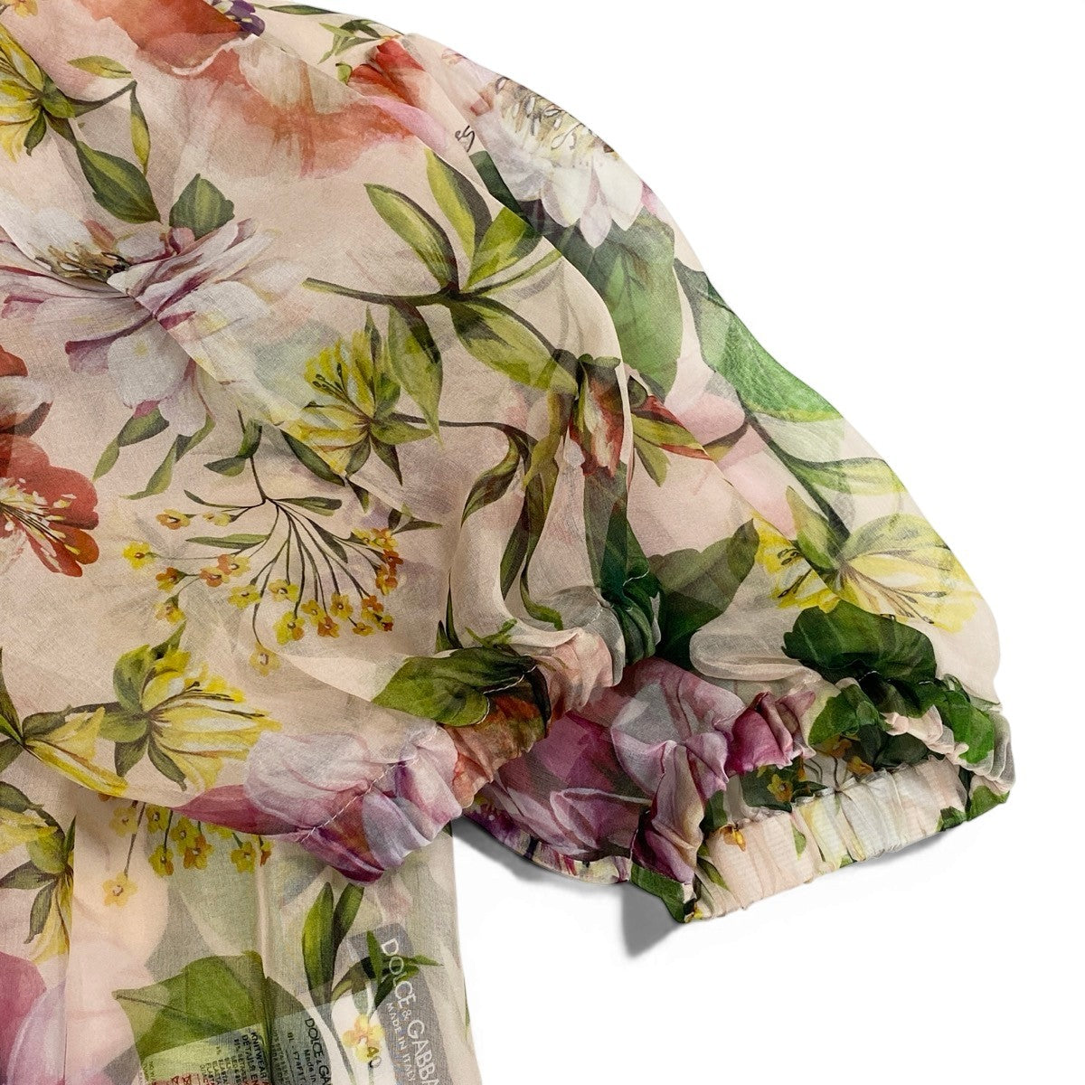 Eg10 DOLCE&GABBANA ドルチェアンドガッパーナ 花柄 シースルーブラウス クロップド丈 サイズ40 ピンク シルク100％ レディースk02i