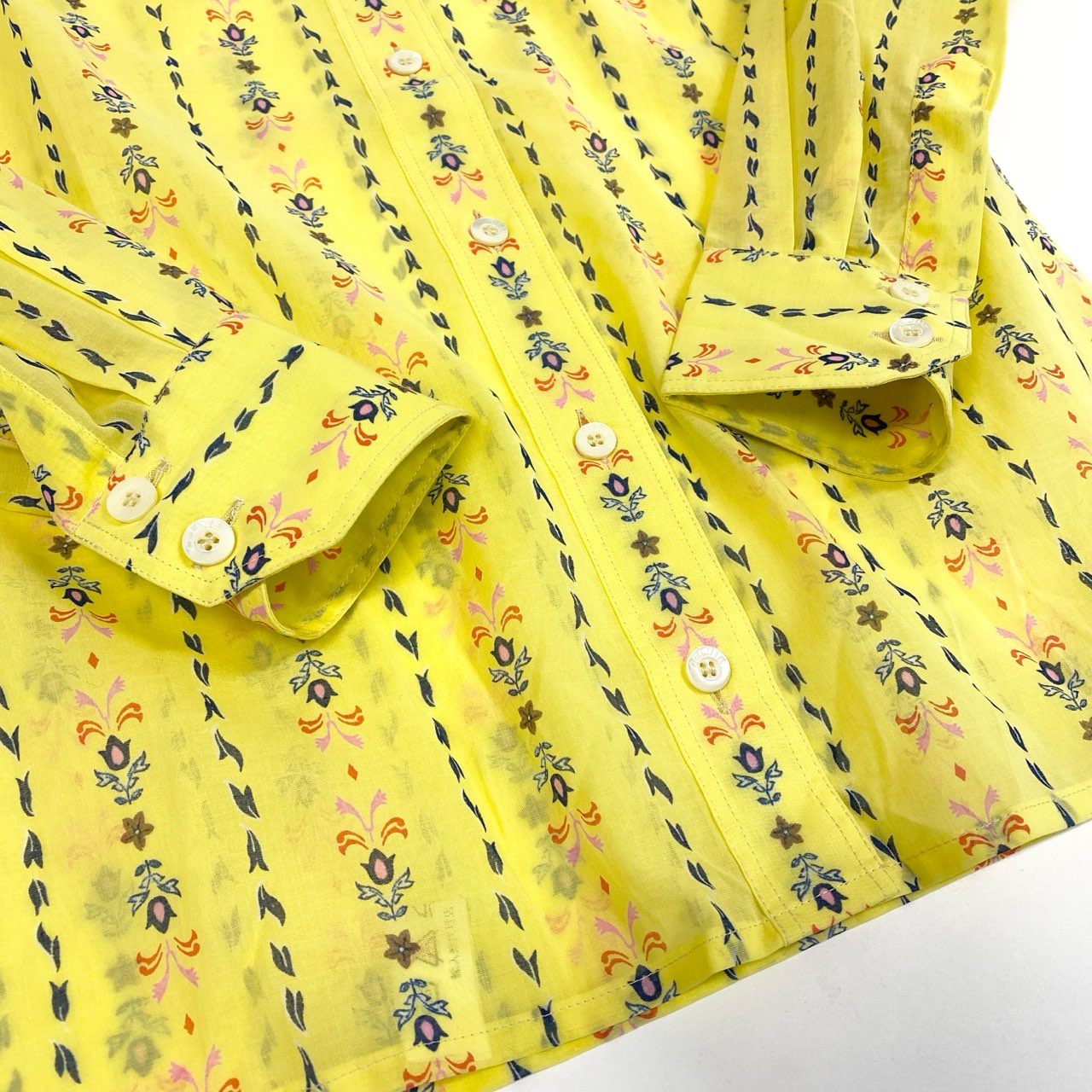 Ab10 【極美品】CELINE セリーヌ デッドストック 80’s 長袖フローラルプリントシャツ Button-Down Shirt in Bright Yellow 36サイズ イエロー コットン100％ レディース 女性用ta1