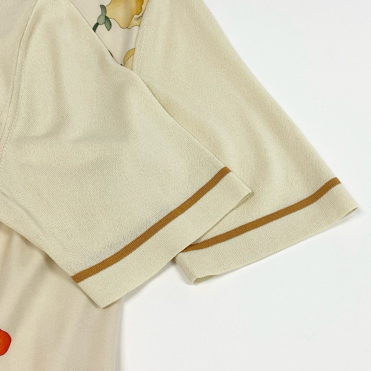 4k7 LEONARD FASHION レオナール ニットセーター 半袖ニット 美しい花柄プリント 切替ニット カンカン素材 レディース 女性用 L アイボリーo07t