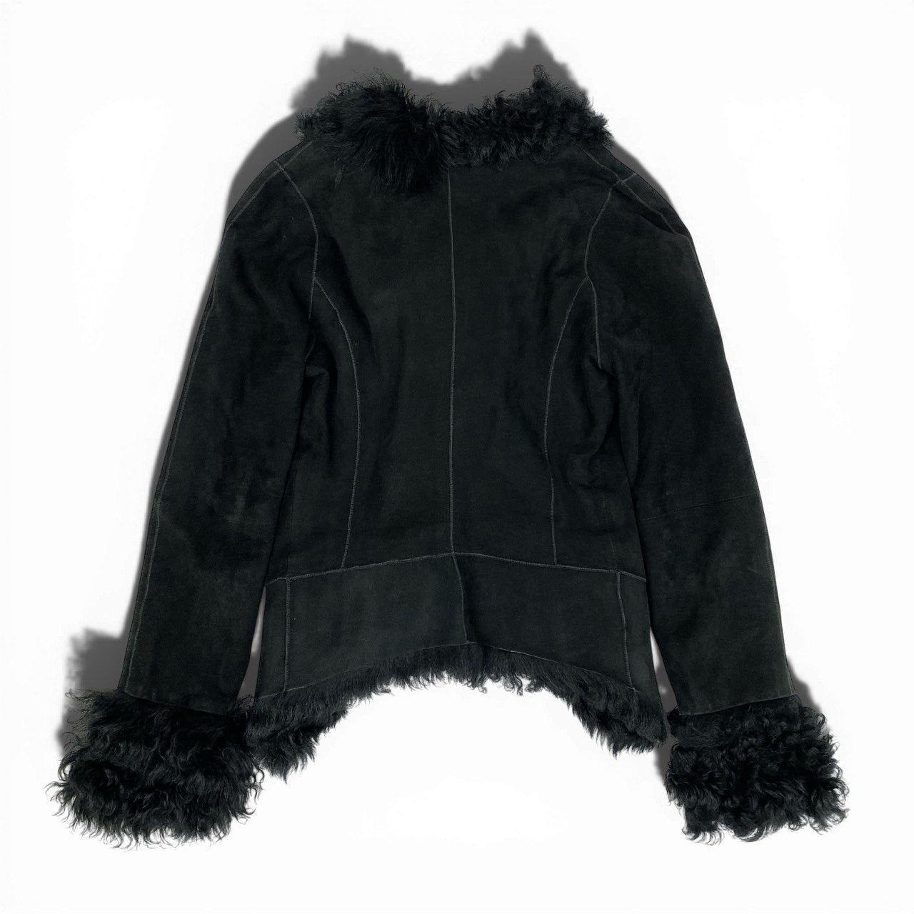 37a19 【ヴィンテージ】ARMANI EXCHANGE アルマーニエクスチェンジ ラムファー ショートレザージャケット サイズXS ブラック レザー レディース アウター ファージャケットk02i