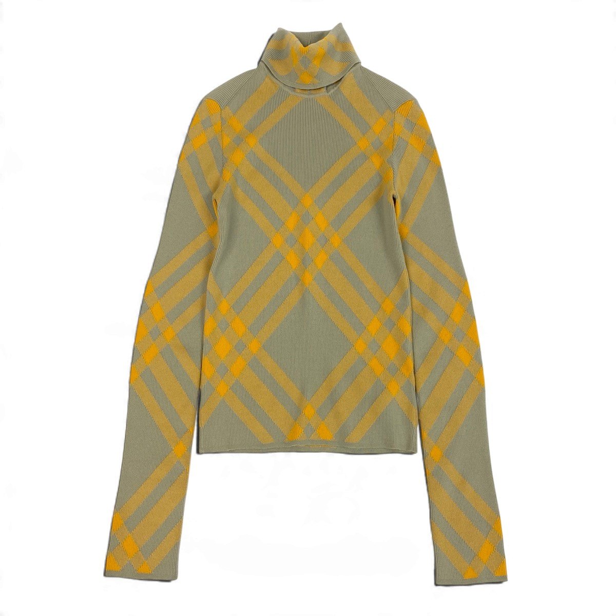 Mj13 【未使用タグ付】 BURBERRY バーバリー タートルネック リブニットセーター バイカラー 8077465 サイズXXS ベージュ イエロー メンズu02t