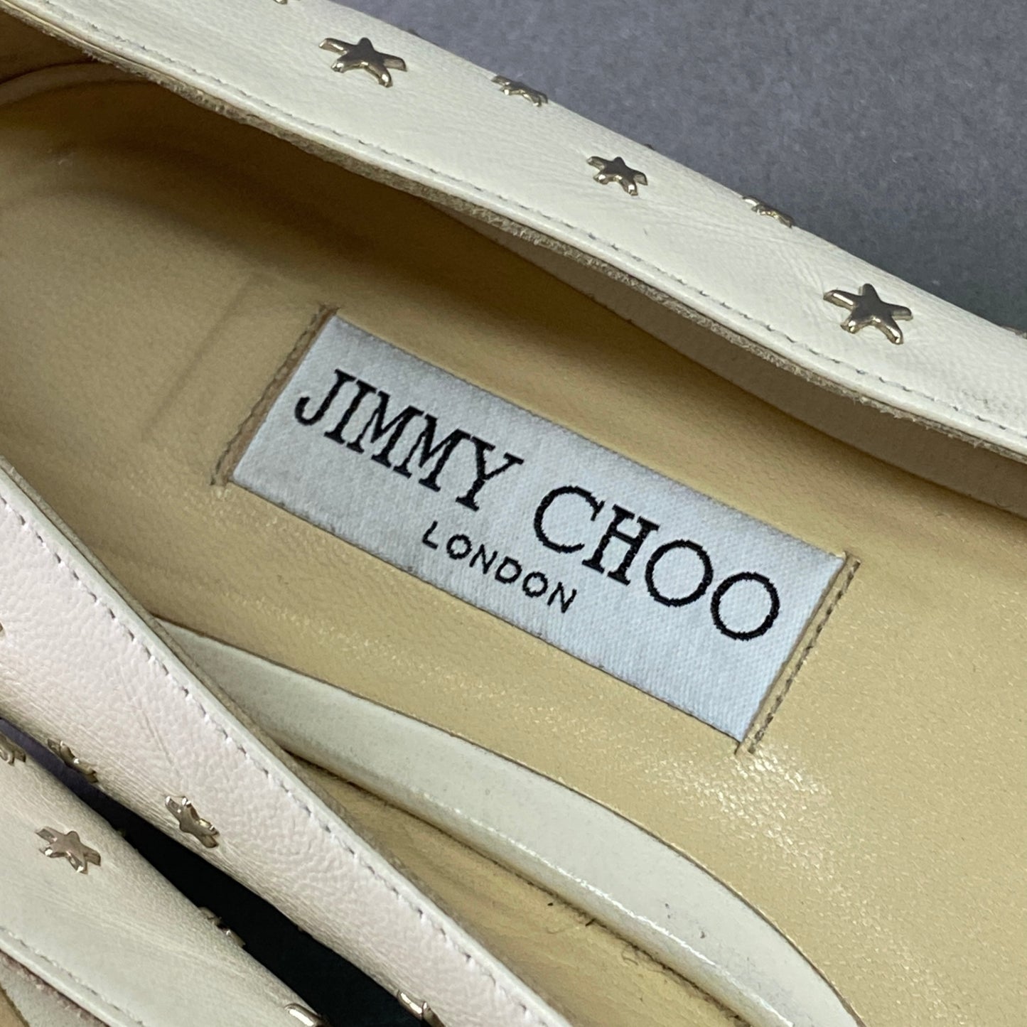 7a22 JIMMY CHOO ジミーチュウ JC スタースタッズ フラットパンプス 37 ホワイト レザー スペイン製 シューズ 靴