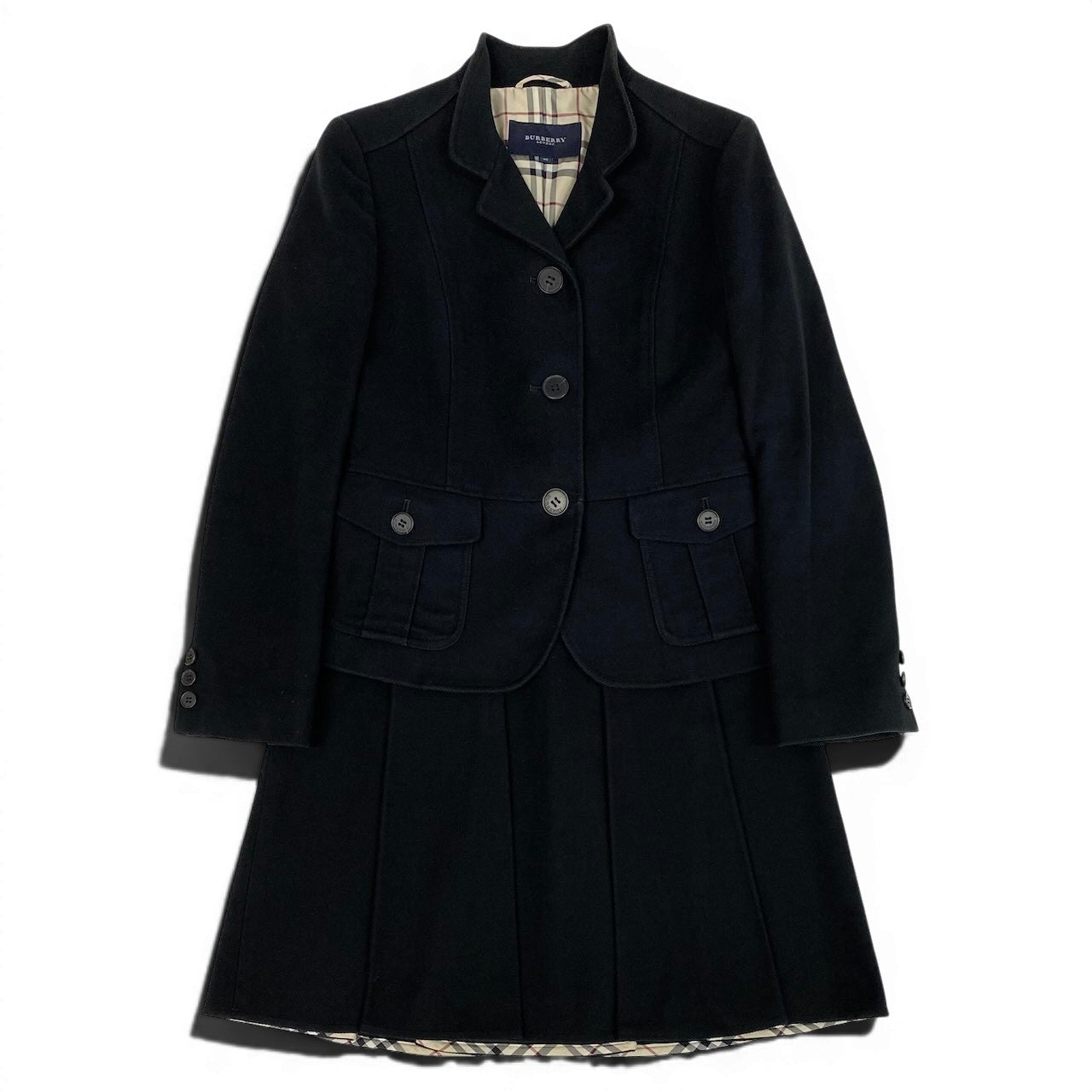 24e14 BURBERRY LONDON バーバリー ノバチェック セットアップ サイズ40 / 38 ブラック ジャケット スカート 日本製t18r
