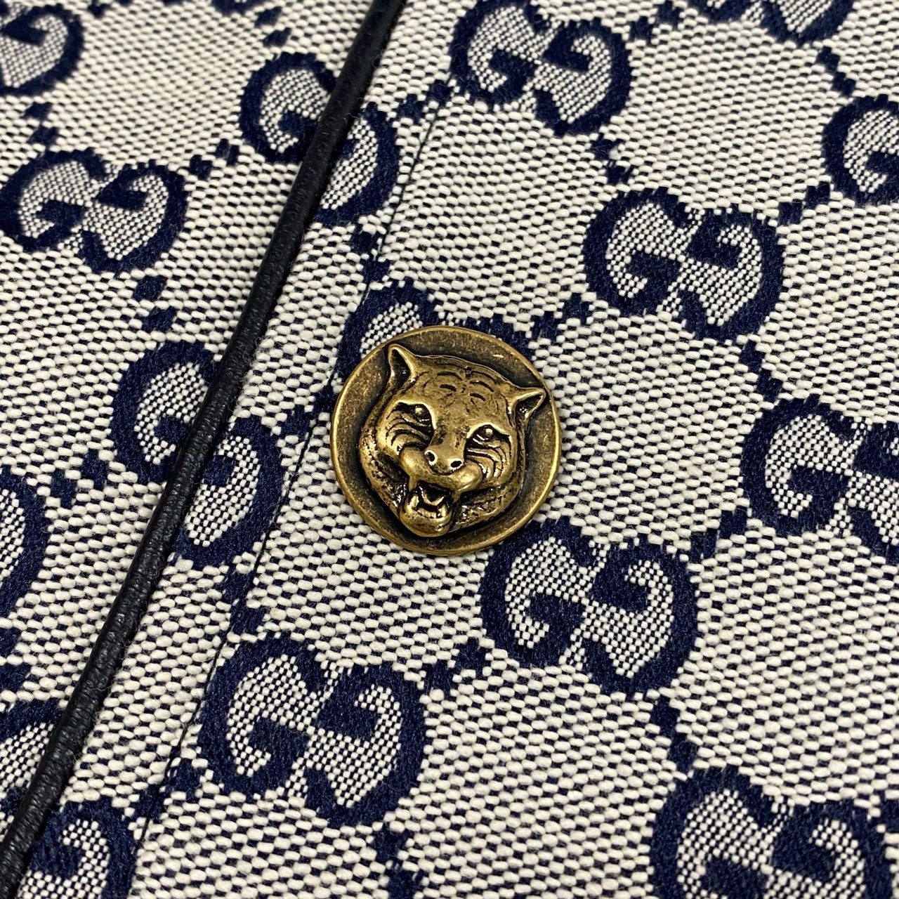 Ia15 GUCCI グッチ レザーパイピング ジャガード GGキャンバス Aラインスカート サイズ42 グレー系 レディースk02i