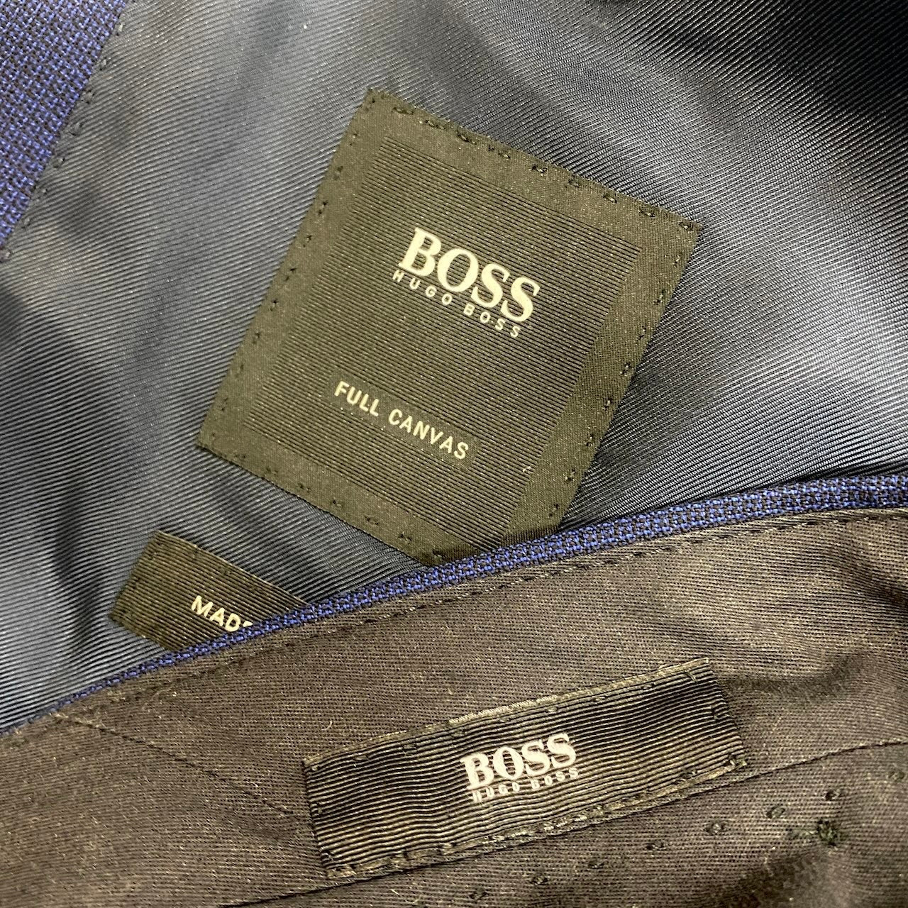 73e15 HUGO BOSS ヒューゴボス スーツセットアップ テーラードジャケット スラックス FULL CANVAS 46サイズ ネイビー メンズ 男性用u02t