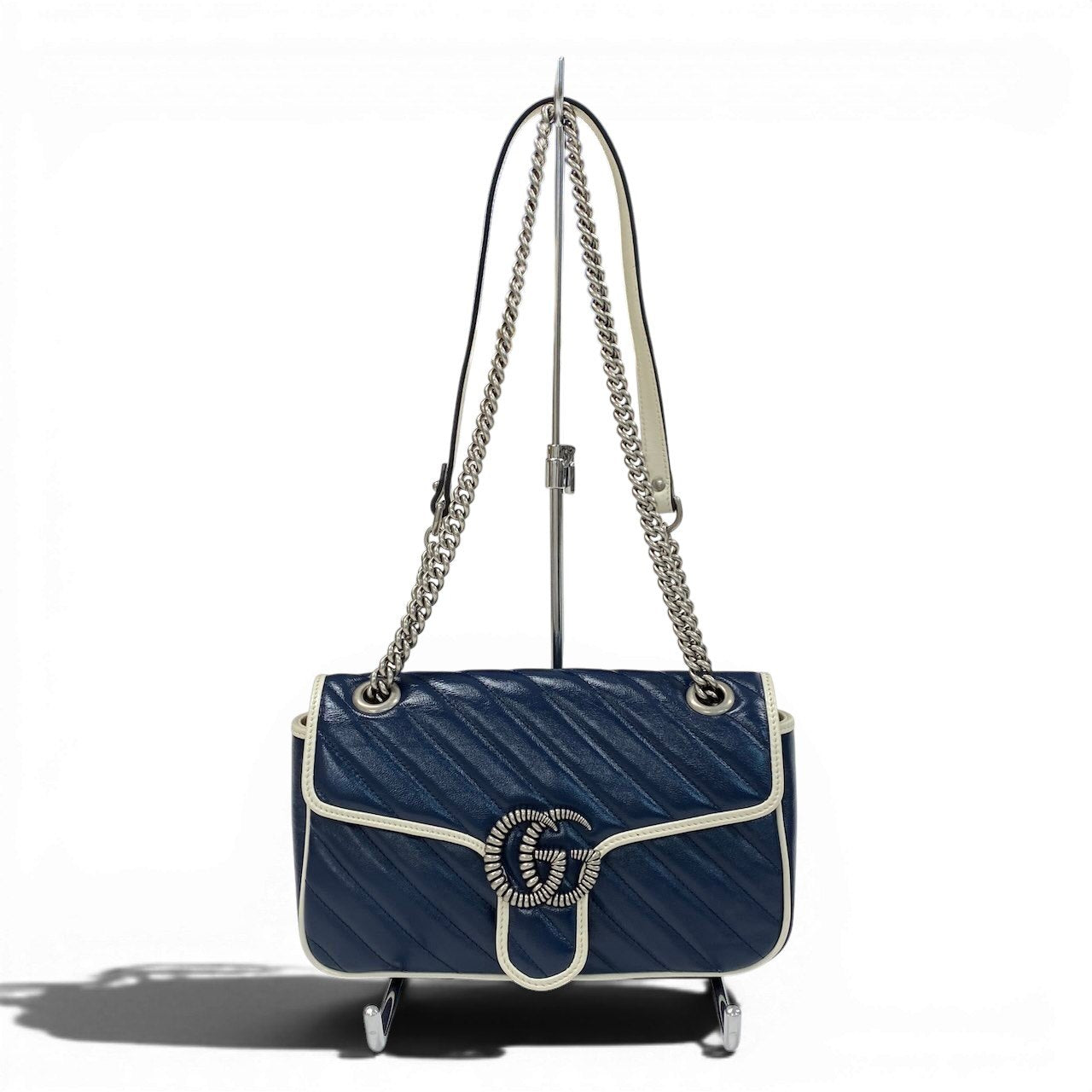 e4 《極美品》 GUCCI グッチ GGマーモント チェーンショルダーバッグ Marmont Chain Shoulder Bag ブルーt18r