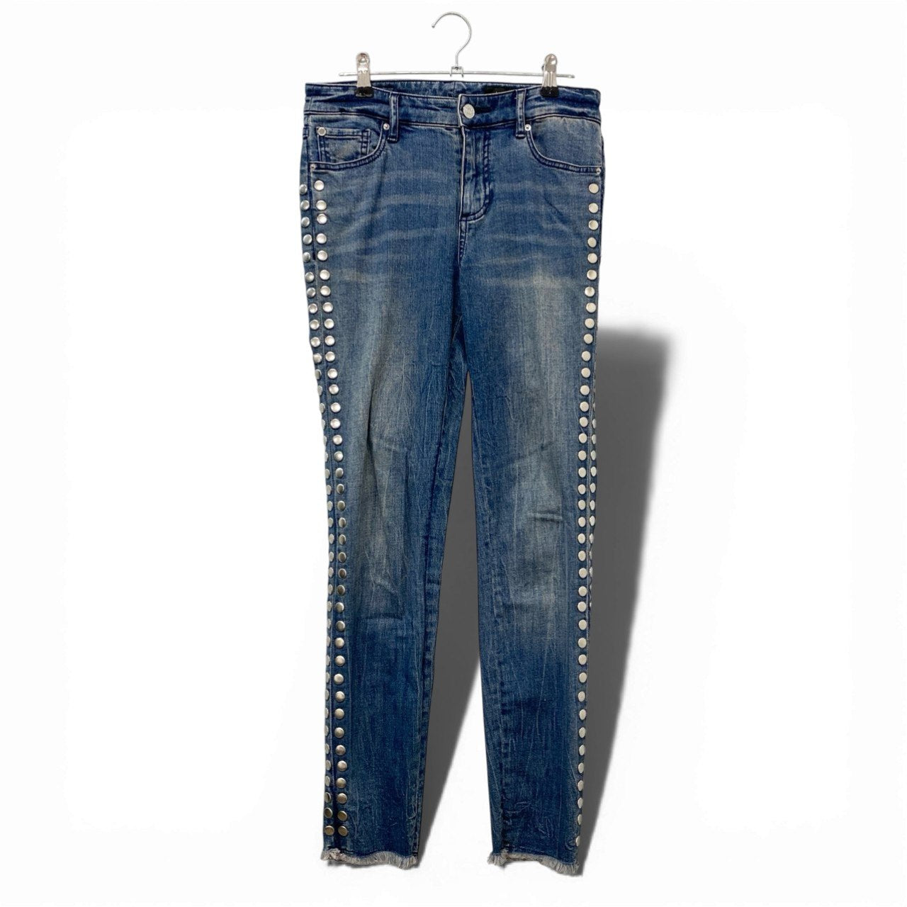 84b17 ARMANI EXCHANGE アルマーニエクスチェンジ クロップドスキニーデニムパンツ カットオフ ジーンズ ボトムス スタッズ 26 インディゴ コットンo07t