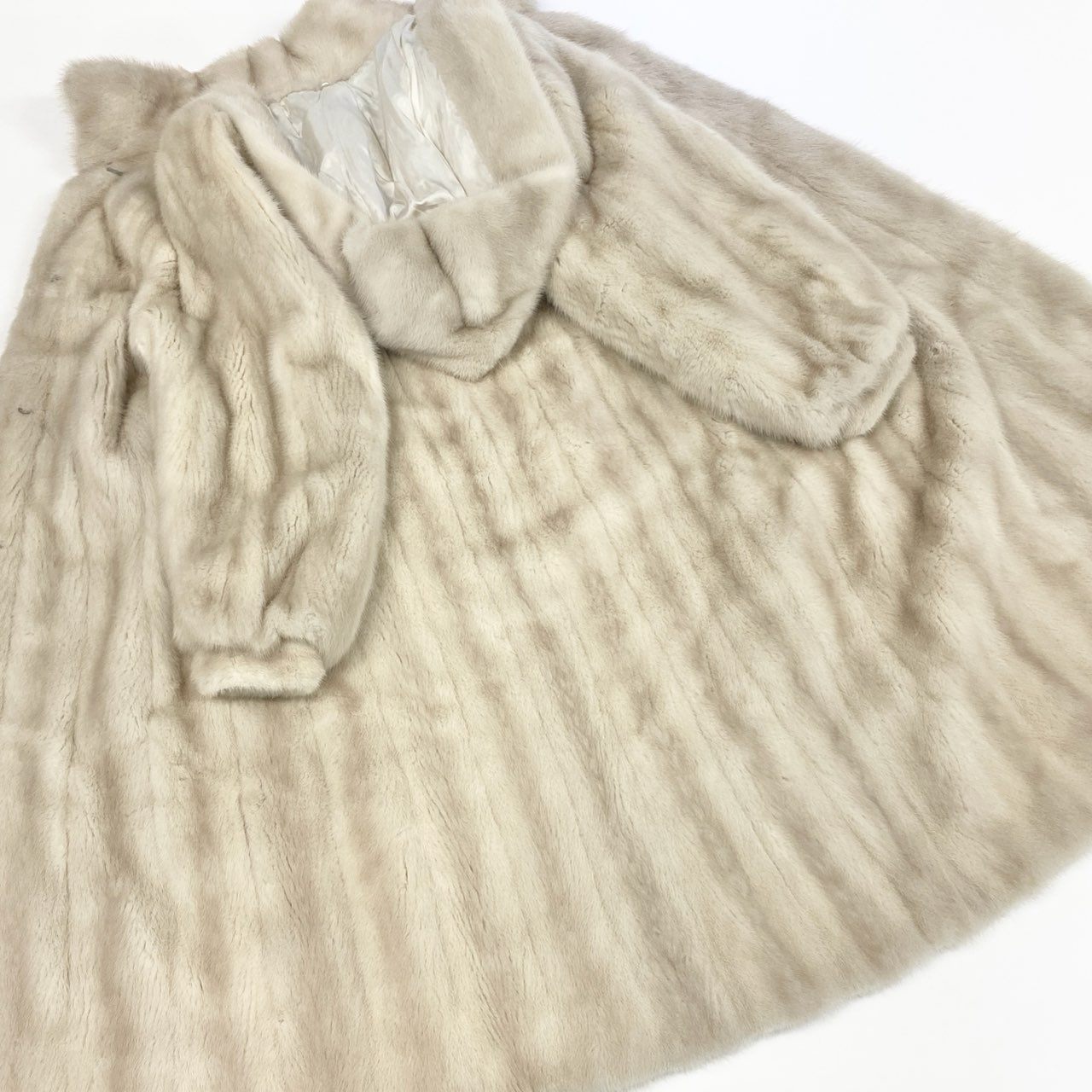 35k2《超希少》 パールミンク フード付き 超ロングコート 120cm ホワイト 最高級本毛皮 MINK FURt18r