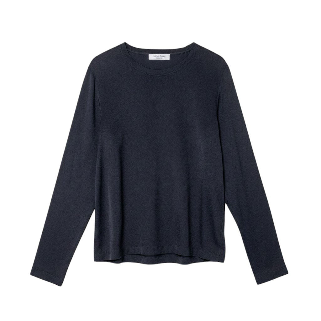 76g14 YVES SAINT LAURENT イヴサンローラン リヴゴーシュ ロングスリーブ チュニックカットソー サイズM ブラック シルク100％ レディースu02t