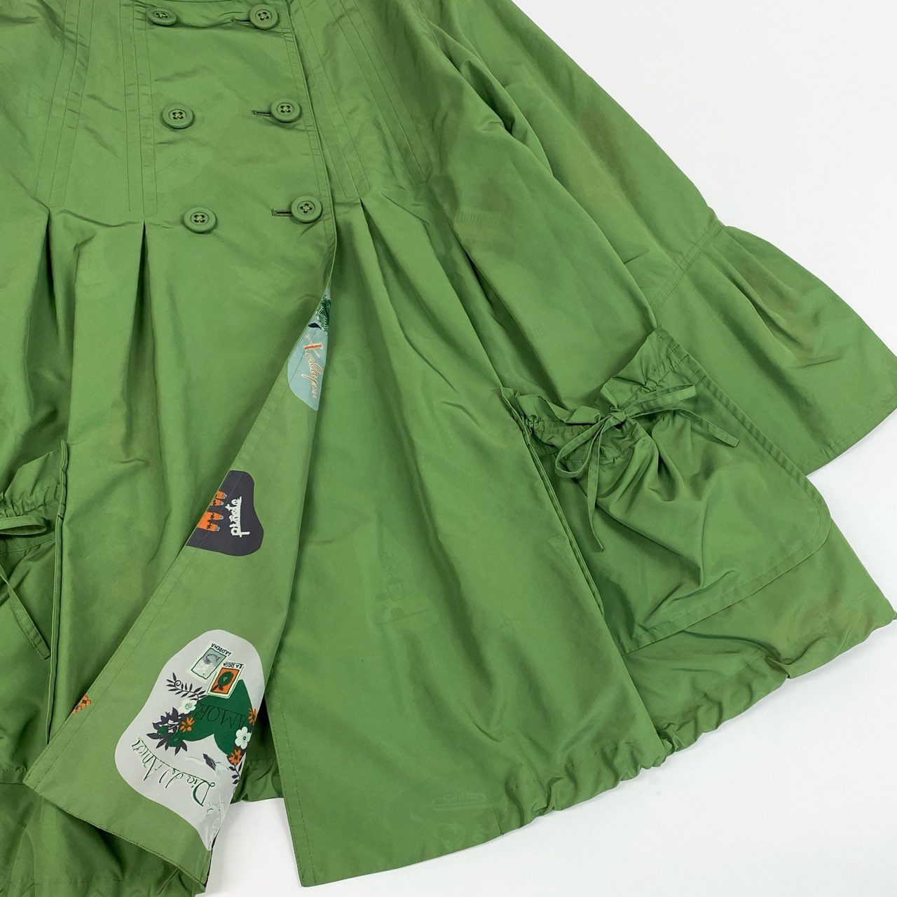 56k27 《美品》 TOKUKO 1er VOL トクコプルミエヴォル 薄手コート ジャケット 裏地総柄 Aライン 9 グリーン ポリエステル レディースu02t