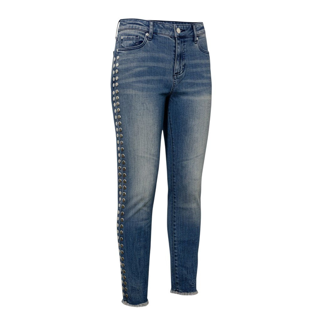 84b17 ARMANI EXCHANGE アルマーニエクスチェンジ クロップドスキニーデニムパンツ カットオフ ジーンズ ボトムス スタッズ 26 インディゴ コットンo07t