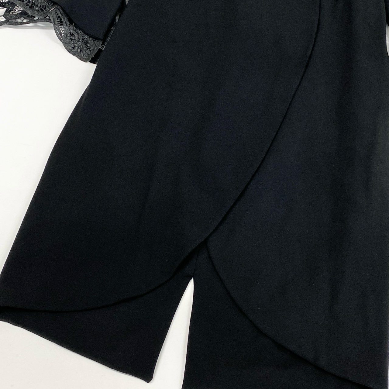 2L12 Vintage GIANFRANCO FERRE ジャンフランコフェレ 薄手コート ロングコート ダブルブレスト レース 変形スリーブ 42 ブラック ウール レディース 女性用 イタリア製u02t