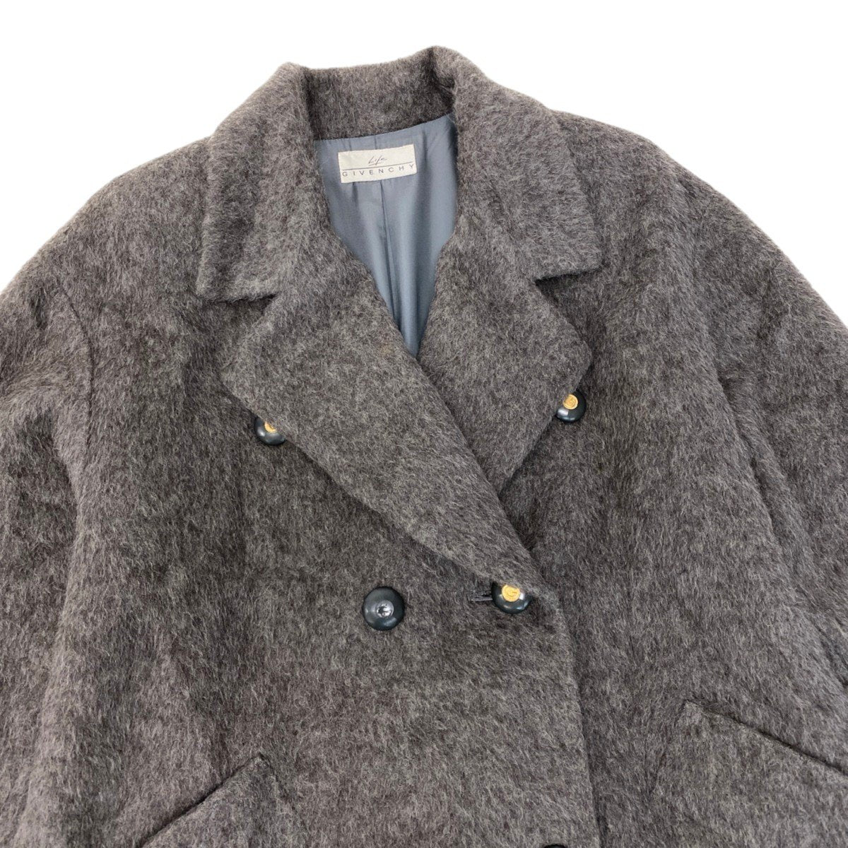 30h22 GIVENCHY ジバンシー シャギーピーコート ミドルコート ダブルフェイス ウールコート 金ボタン 9 グレー レディース 女性用u02t