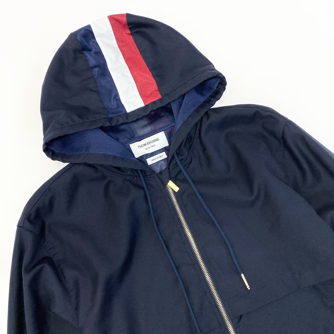 38a16 THOM BROWNE トムブラウン ジップパーカー ジャケット MJT087A サイズ1 ネイビー バッグライン トリコロールt18r