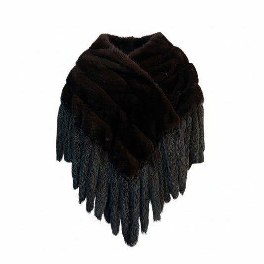 67K18 《美品》 EMBA エンバ BKACKGLAMA ブラックグラマ デミバフミンク フリンジケープ ブラウン 最高級本毛皮 コート ショール マフラー MINK FURt18r