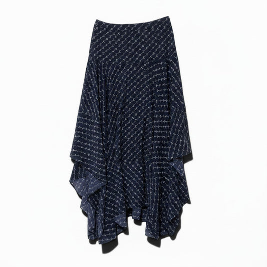 If6 STELLA McCARTNEY ステラマッカートニー アシンメトリーデザイン ロゴプリント 変形スカート  サイズ38 ネイビー シルク100％ レディース 女性用u02t
