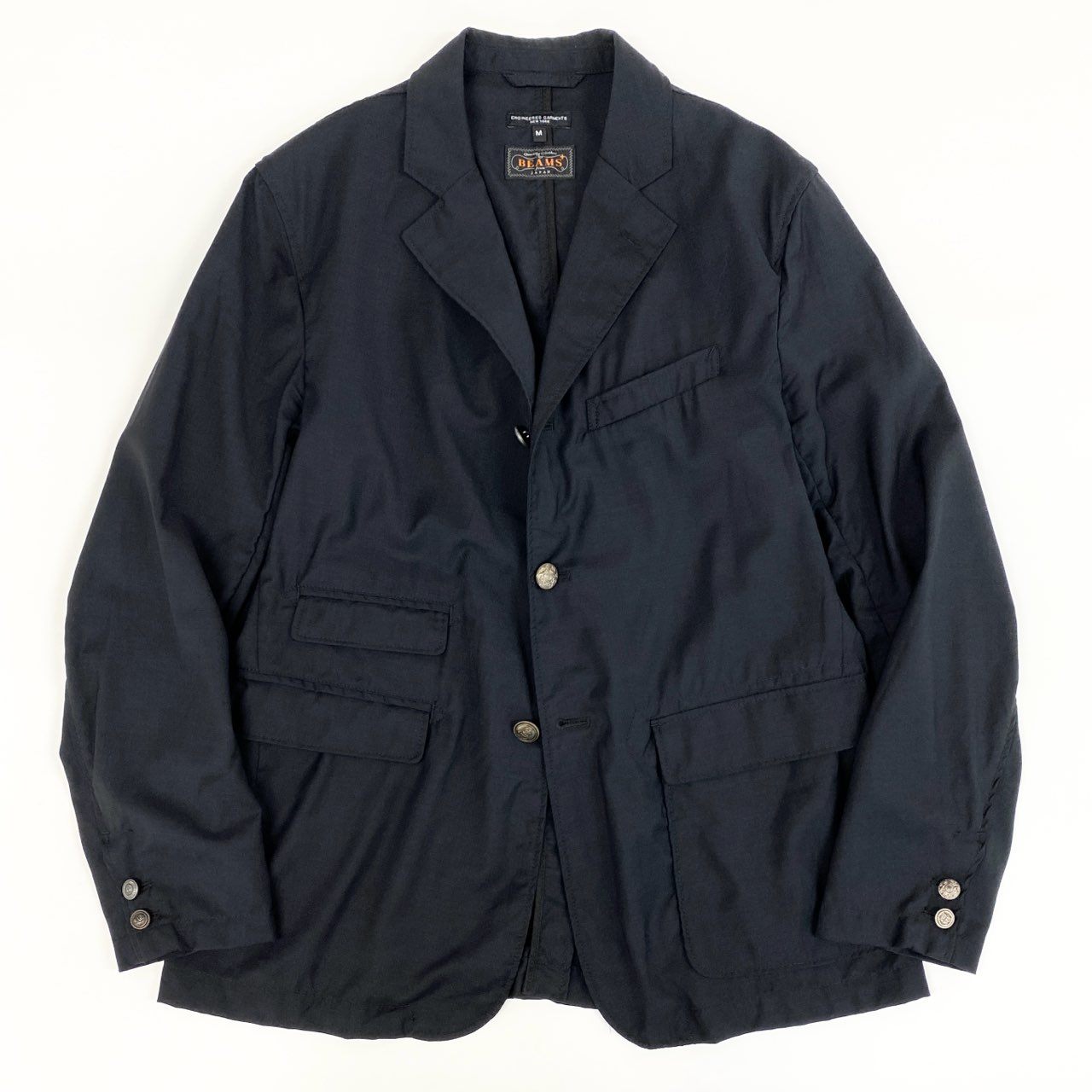 76g4 《美品》 ENGINEERED GARMENTS エンジニアドガーメンツ BEAMS ビームス テーラードジャケット ブレザー 刻印ボタン サイズM ダークネイビー ウール100 メンズ 紳士服 コラボ