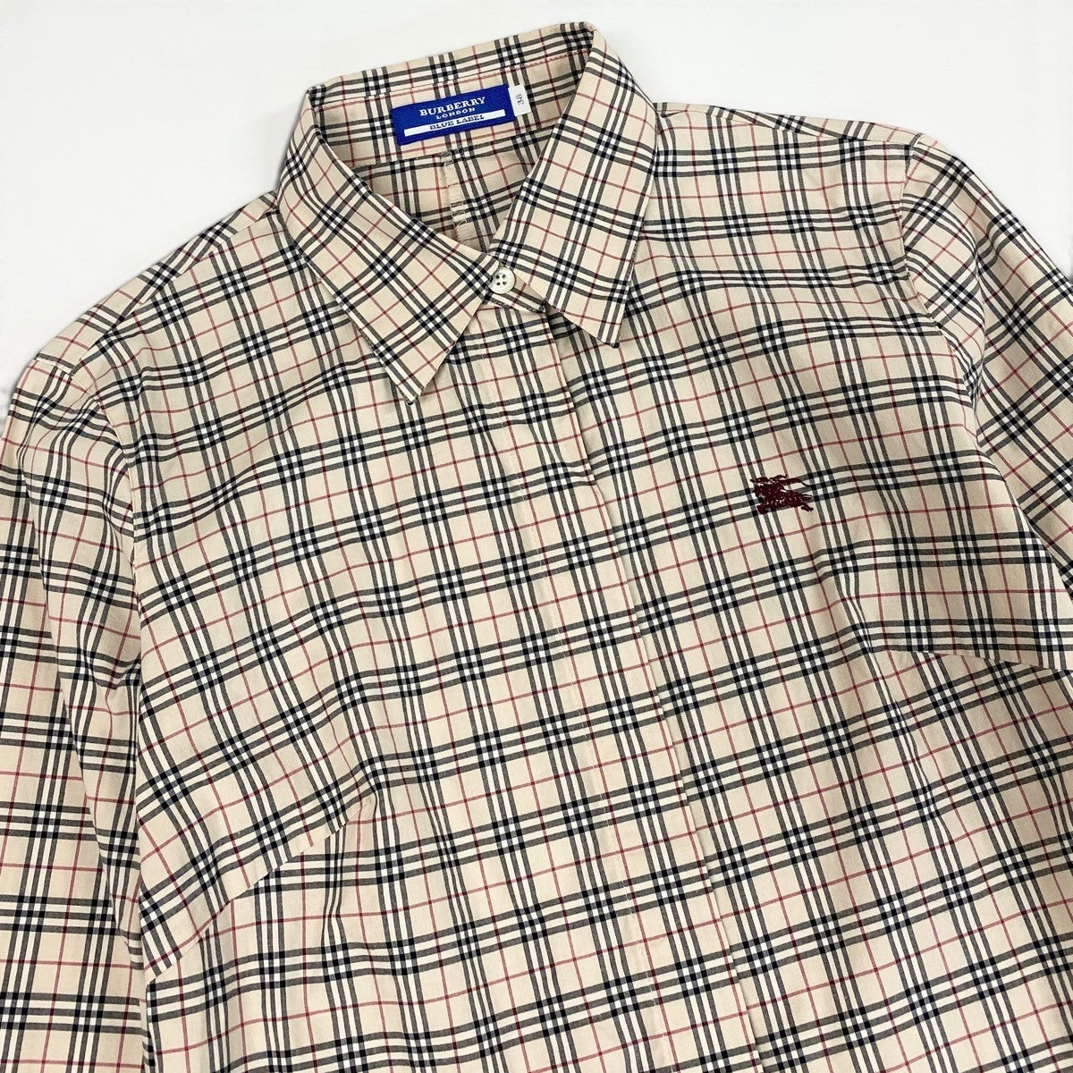 6i14 BURBERRY LONDON コットンシャツ 七分袖 ノバチェック ホースロゴ 38サイズ ベージュ レディース 女性用u02t