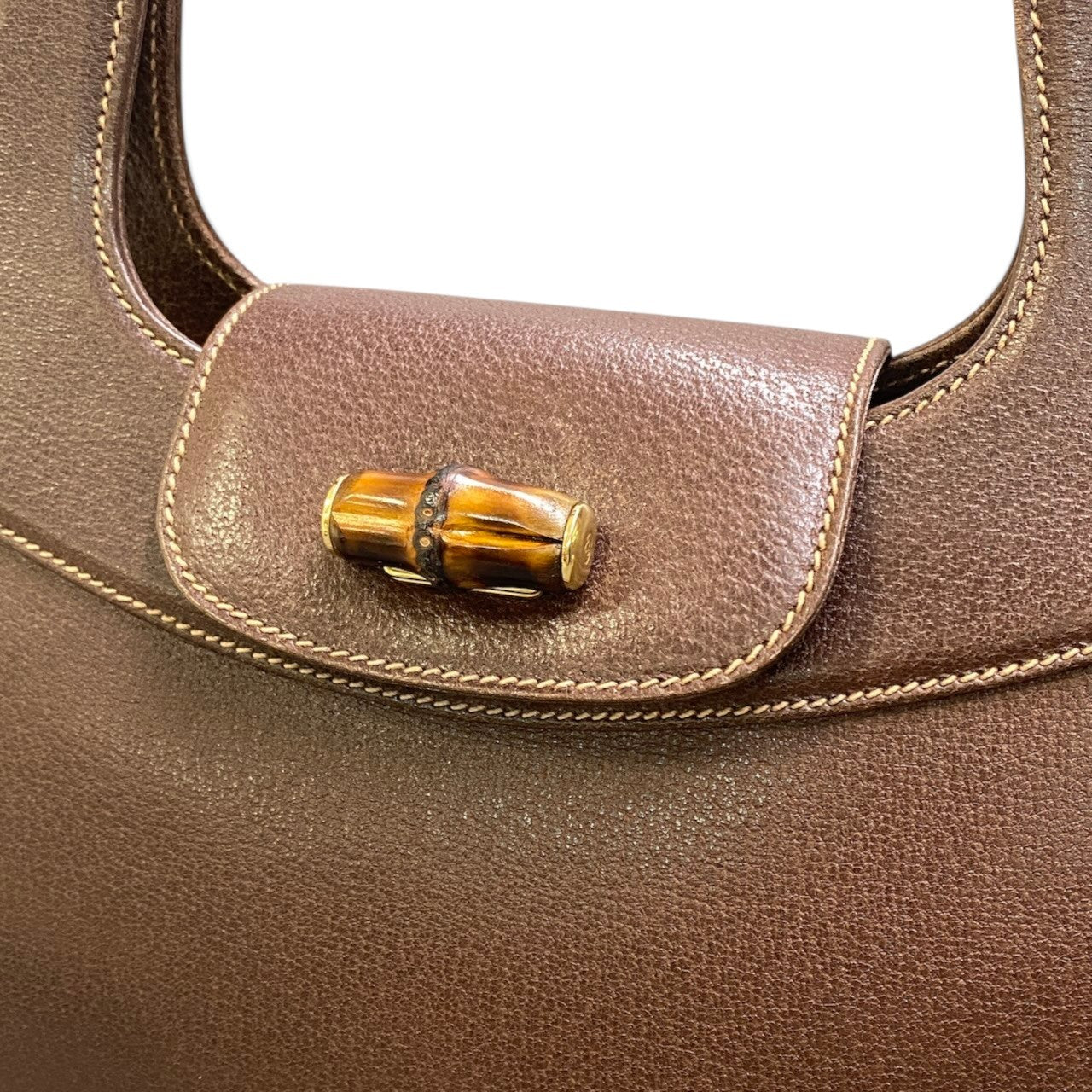 h29 GUCCI ヴィンテージ バンブー ハンドバッグ ブラウン レザー レディース 女性用ta1
