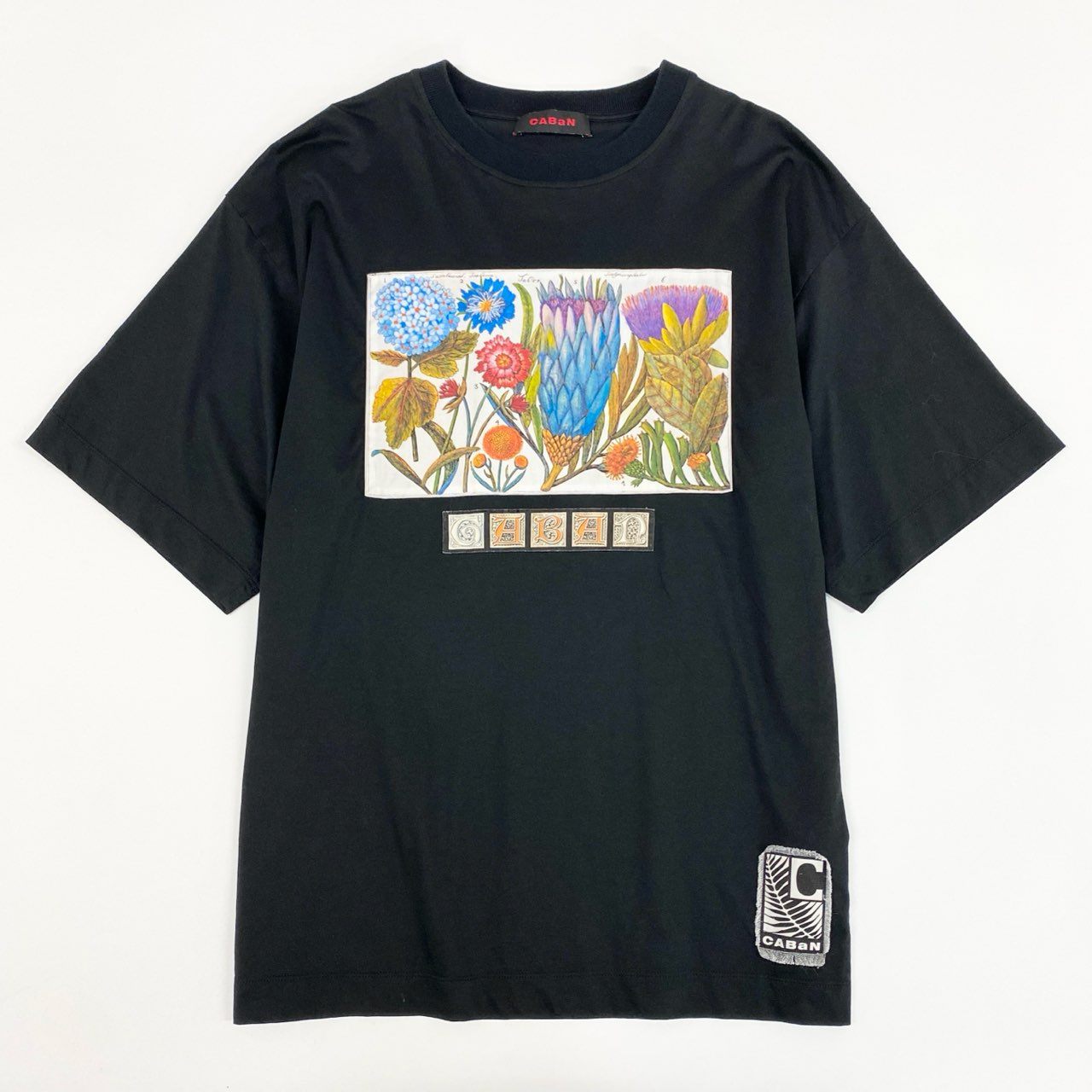 19k29 《美品》 CABaN キャバン スビンコットン パレルモプリントTシャツ 半袖カットソー 総柄 フラワープリント  59-03-21-03001 M ブラック