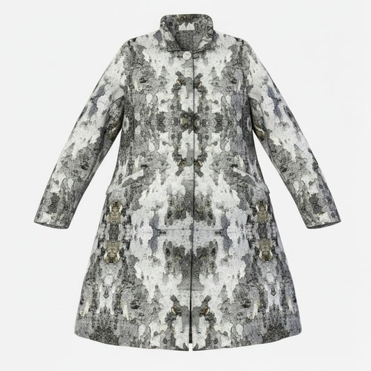 72a28 【美品】colomba leddi コロンバ レッディ 中綿ジャケットコート スタンドカラーナイロンコート 総柄 42サイズ グレー系 ナイロン100％ レディースu02t