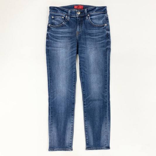 81d4 《美品》 RED CARD レッドカード 30th Anniversary アンクルスリム テーパードデニムパンツ 24 インディゴブルー ストレッチ ジーンズ 伸縮性〇 タグ付き