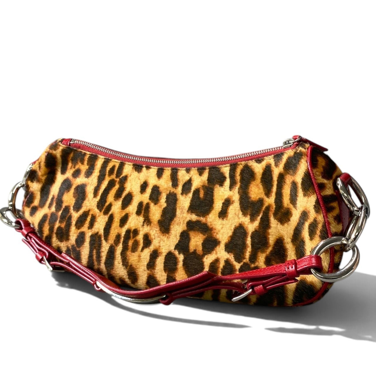 h20【美品】Christian Dior Diva Leopard Pony Hair Bag ブラウン レッド ハラコ レザー レディース 女性用ta1