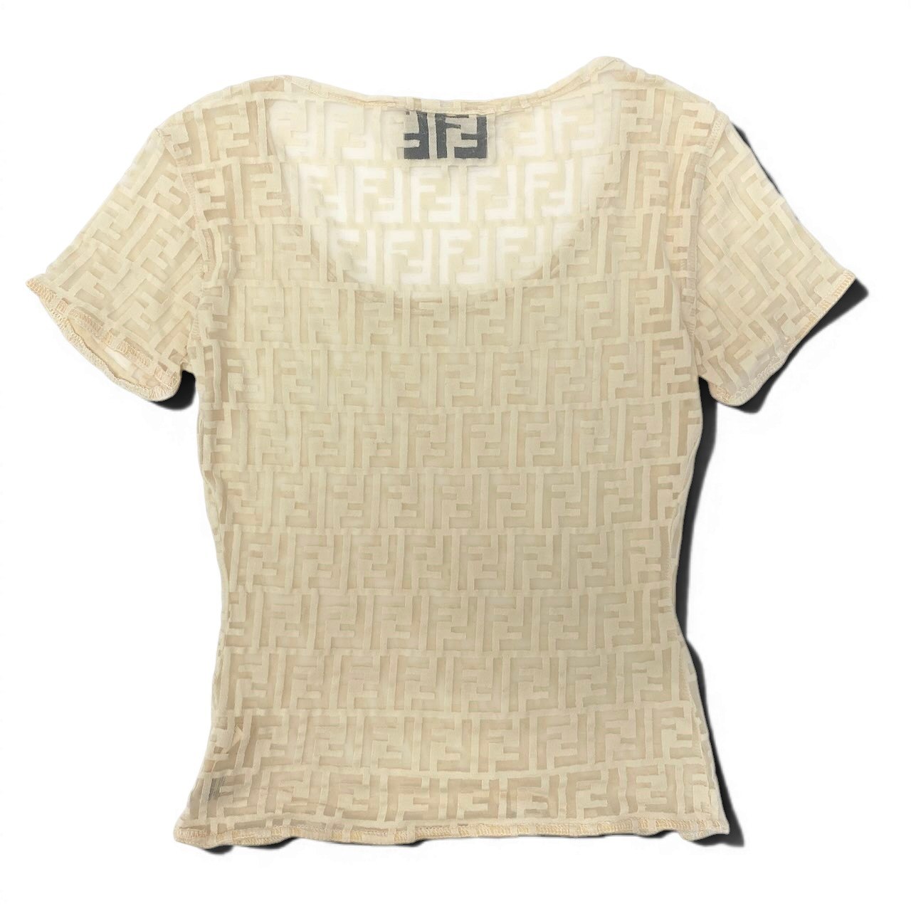 e8 FENDI 半袖シースルーカットソー ズッカ柄 トップス イタリア製 40サイズ アイボリー レディース 女性用ta1