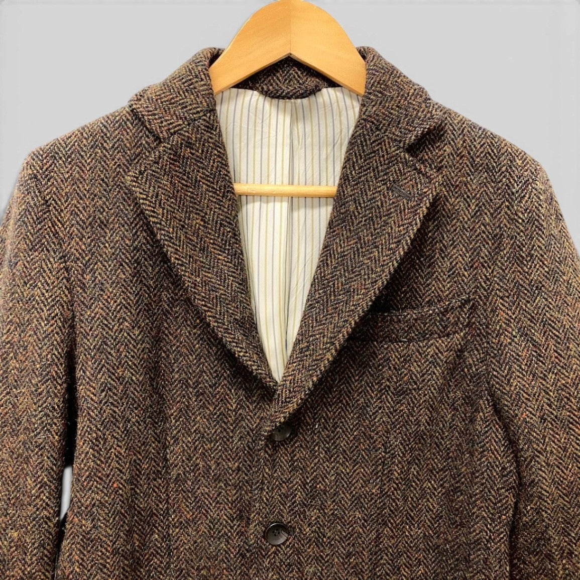 38f15 Freak's store フリークスストア Harris Tweed ハリスツイード テーラードジャケット ツイードジャケット ヘリンボーン柄 サイズS ブラウン系 ウール100％ メンズ 紳士服u02t
