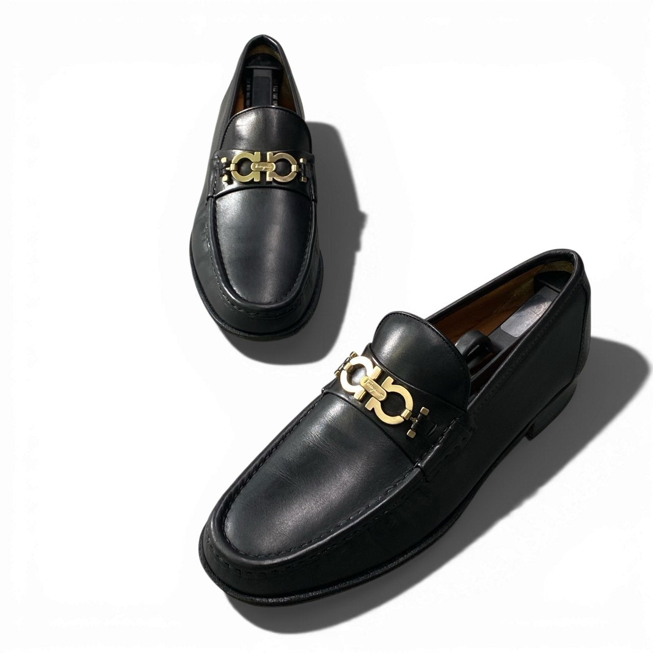 2a23 Salvatore Ferragamo サルヴァトーレフェラガモ ビットローファー ガンチーニ レザーシューズ メンズ 紳士服 サイズ7 1/2 マットブラック leatheru02t