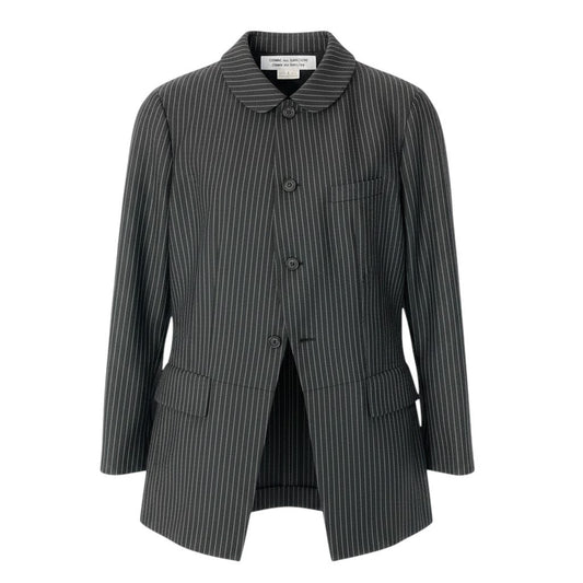54e13 【美品】COMME des GARCONS COMME des GARCONS コムデギャルソン コムコム AD2023 シングルストライプジャケット ストライプ 4B 日本製 RM-J008 Lサイズ グレー ポリエステル100％ レディース 女性用k02i