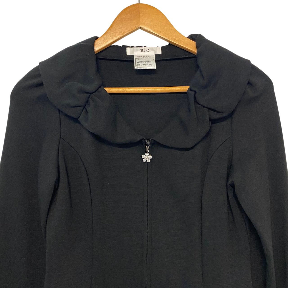 45j15  Rene ルネ ブルゾン ダブルジップストレッチ ジャケット フラワーモチーフ パール  6437070A 34 ブラック レディース 女性用u02t