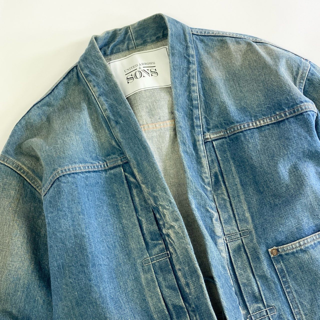 50k8 UNITED ARROWS & SONS ユナイテッドアローズアンドサンズ TOMMY DENIM JACKET デニムジャケット 羽織 ヴィンテージ加工 5525-211-0358 XL インディゴ