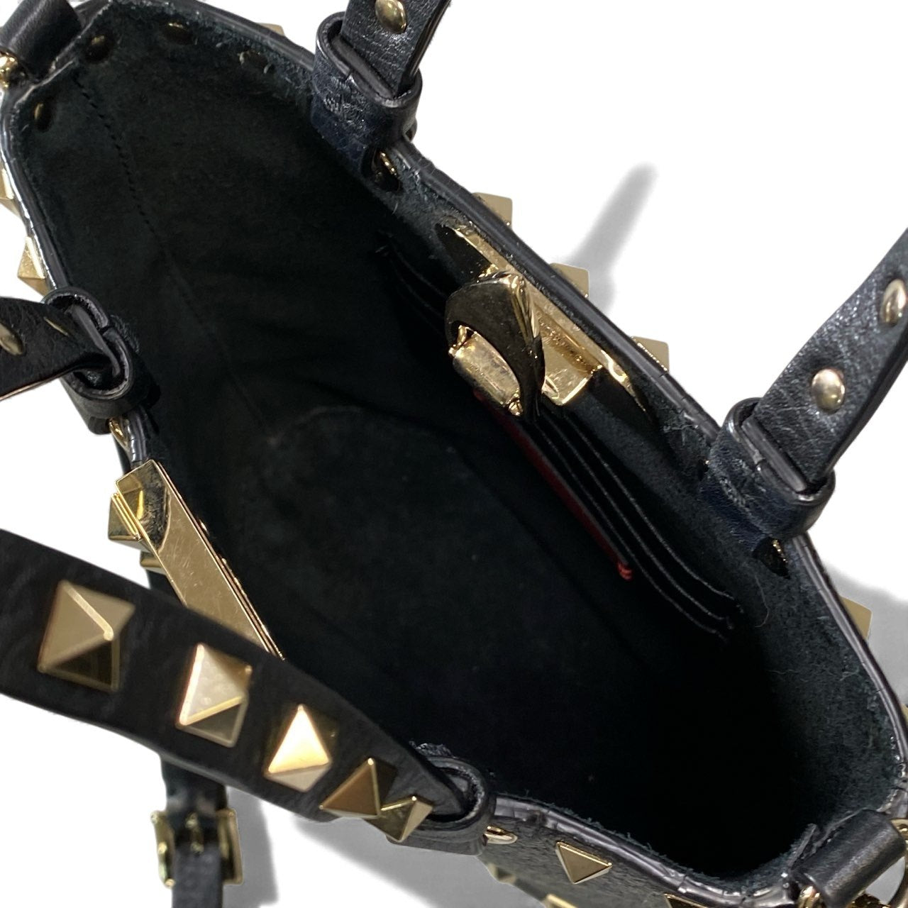 gk10《美品》 VALENTINO GARAVANI ヴァレンティノ ガラヴァーニ ロックスタッズ ミニショルダーバッグ ブラック レザー ROCKSTUD MINI TOTE 鞄 カバンt18r