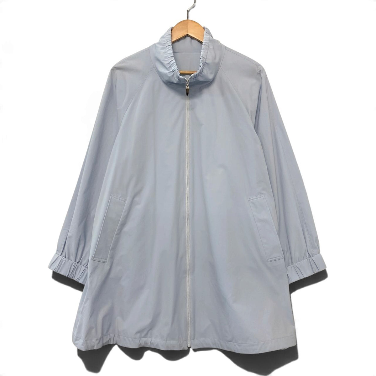 45j15【美品】Leilian レリアン 近年モデル スタンドカラージャケット ラグランスリーブジャケット アウター 13+サイズ ライトブルー ポリエステル100％ レディース 女性用u02t