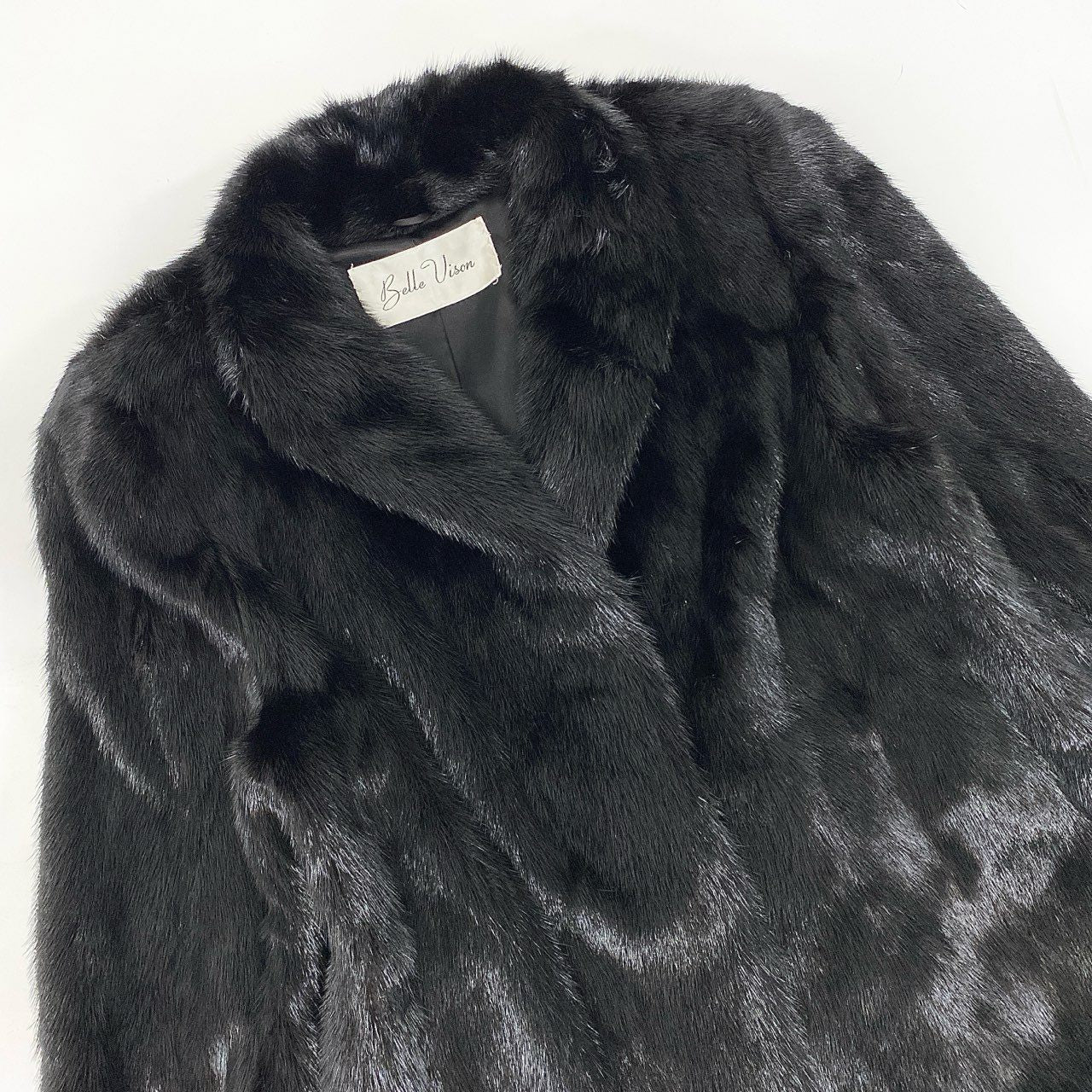 74j6 Belle Vison ベルビジョン SAGA MINK サガミンク ダークミンク 毛皮コート ミンクコート セミロングコート 13サイズ ブラック レディースt18r
