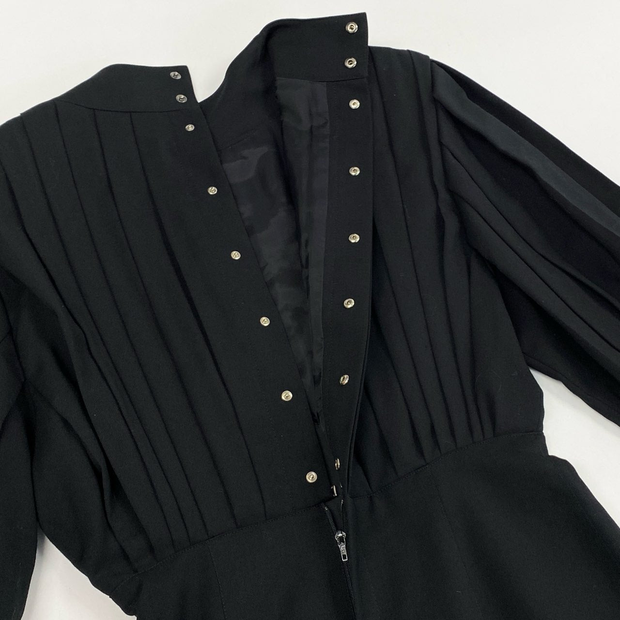 1L12 Thierry Mugler ティエリーミュ－グレー vintage 変形ワンピース タックプリーツ ロングワンピース 長袖 9 ブラック ウール レディース 女性用u02t