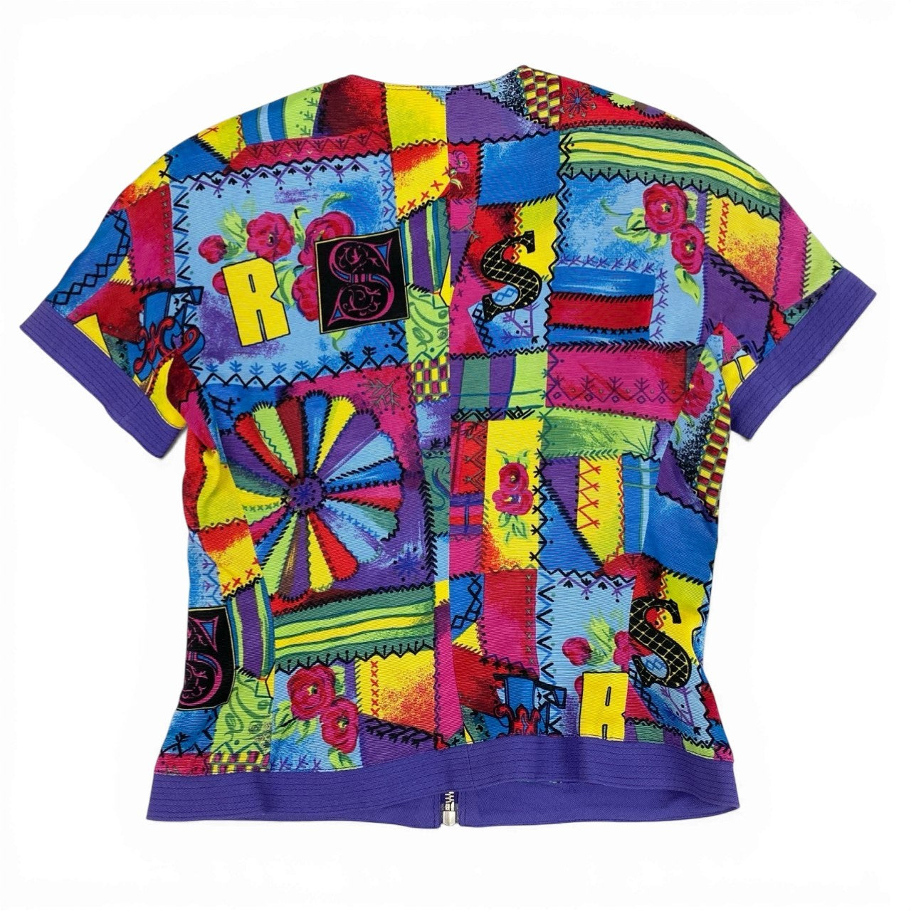 Ib19  VERSUS Gianni Versace ジャンニヴェルサーチ 総柄 半袖ジャケット ジップアップ 38 マルチカラー レーヨン レディースu02t