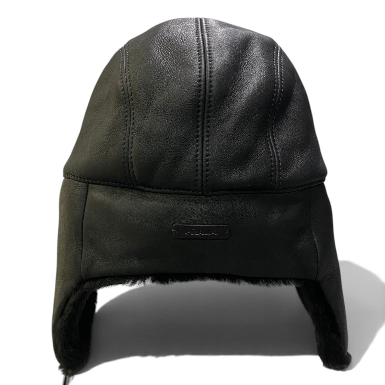 i2 【美品】 PRADA プラダ シアリング ハット ムートンレザー キャップ サイズM ブラック レディース