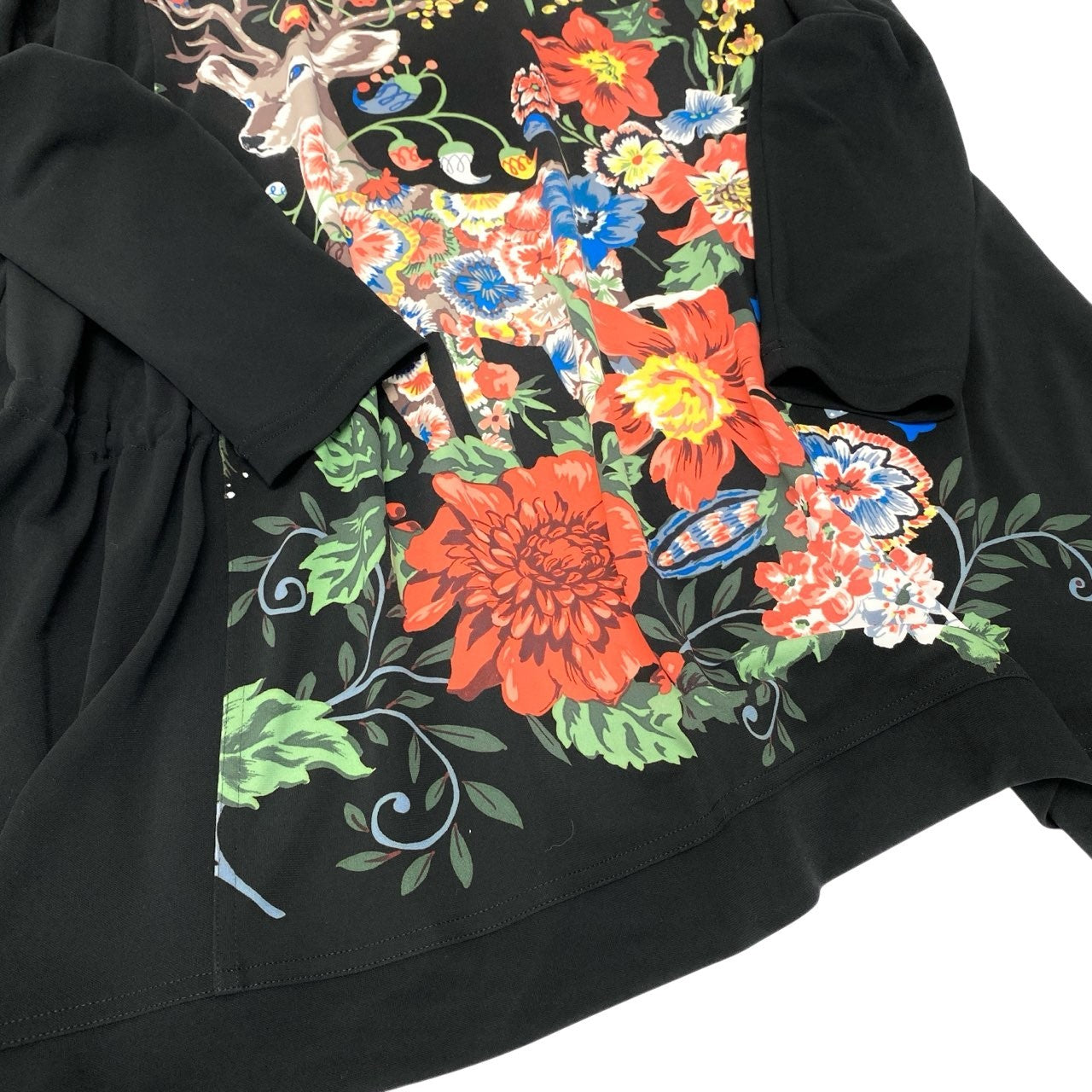 5c5 TOKUKO 1er VOL トクコプルミエヴォル ロングスリーブワンピース 花柄 アニマルプリント ストレッチ アシンメトリー レディース 女性服 サイズ9 ブラックu02t