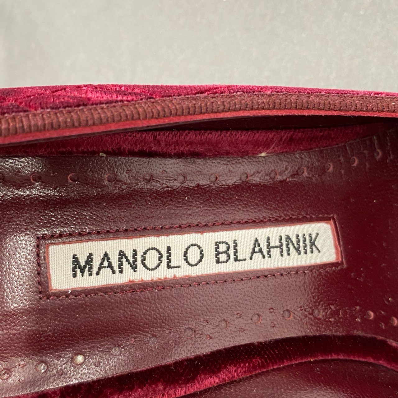 1h2 MANOLO BLAHNIK マノロブラニク ベルベット リボンパンプス 38 1/2 ワインレッド ベロア シューズ イタリア製