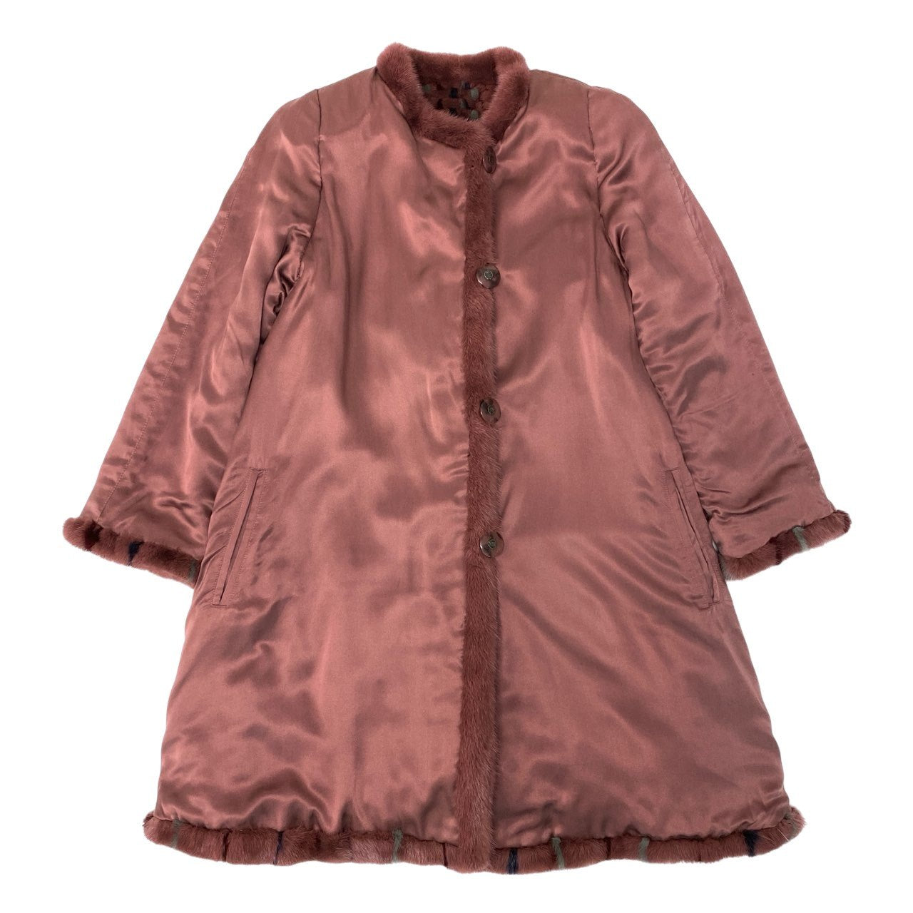 34a16 染めミンク ミックスファー リバーシブルコート サイズF ピンク 本毛皮 Dyed Mink Fur Coatt18r