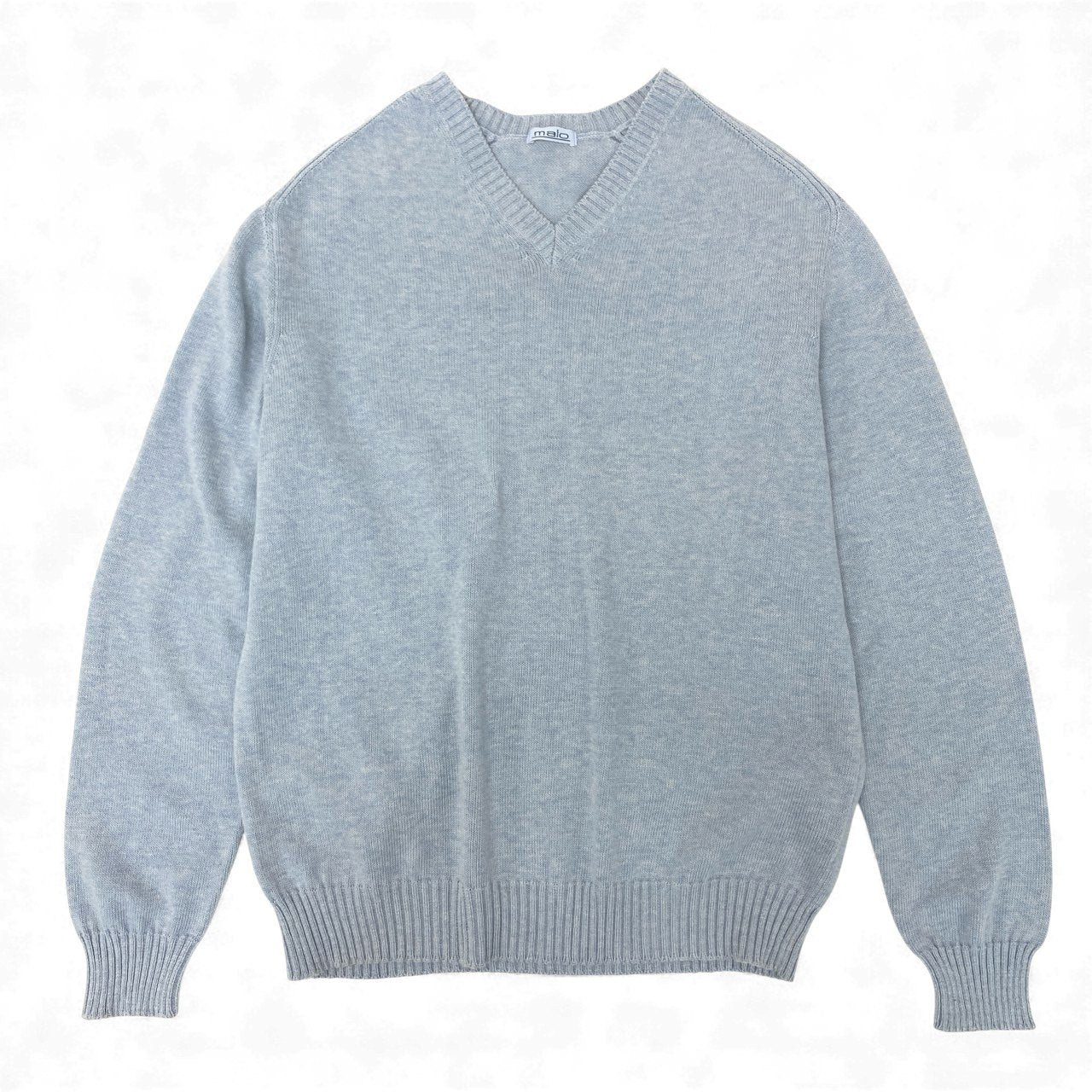 19k10 【美品】malo マーロ ニットセーター コットンニット コットン100％ Vネック イタリア製 50サイズ ライトブルー レディースu02t