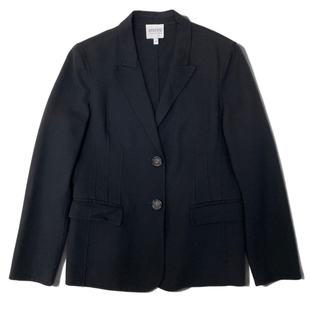 93h3 ARMANI COLLEZIONI アルマーニコレツィオーネ テーラードジャケット 伸縮ストレッチ フォーマル サイズ44 ブラック レディース 女性用o07t