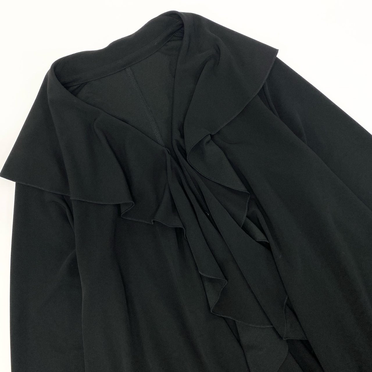 52k23《美品》 TOKUKO 1er VOL トクコプルミエヴォル フリルカーディガン ロングカーディガン 薄手 羽織 ストレッチ○ レディース 女性用  9 ブラックu02t