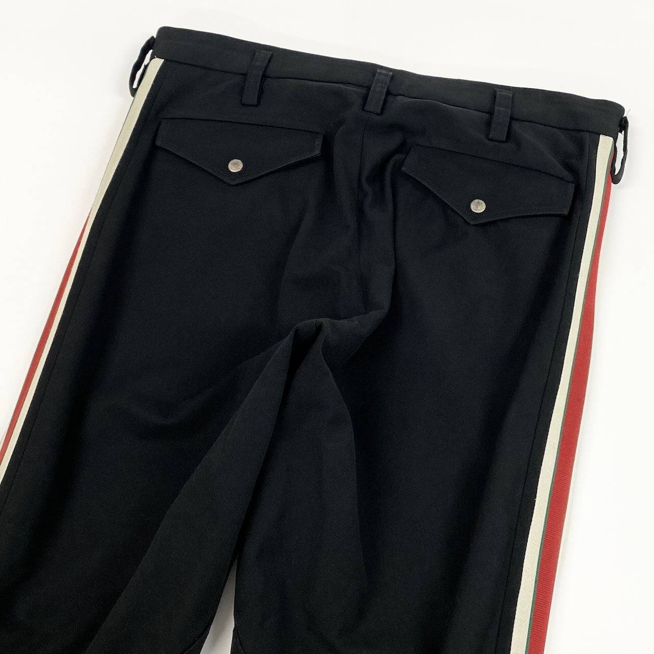 24e14 GUCCI グッチ ギャバジン ストレッチパンツ サイドロゴライン ボトム イタリア製 48サイズ ブラック メンズ 男性用u02t