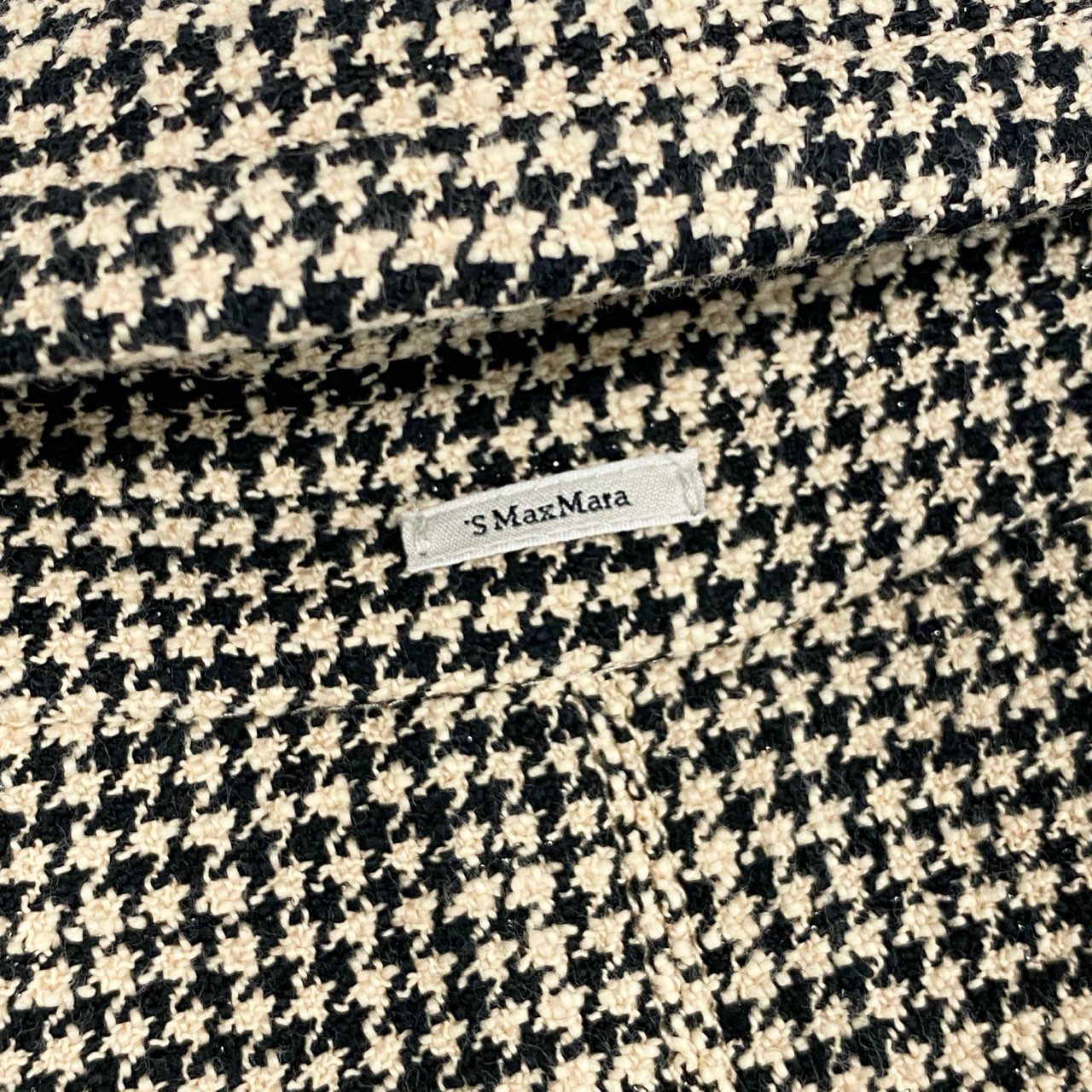 52L9 ’S MaxMara エスマックスマーラ ロングジャケット ロングコート ブレザーコート ハウンドトゥース アウター 40サイズ ブラック アイボリー レディースk02i