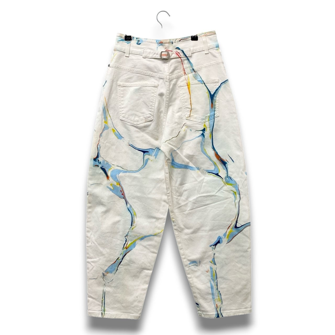 87c6 STELLA McCARTENEY ステラマッカートニー マーブルペイント ワイド テーパード デニムパンツ ハイウエスト 26 ホワイト レディースk02i
