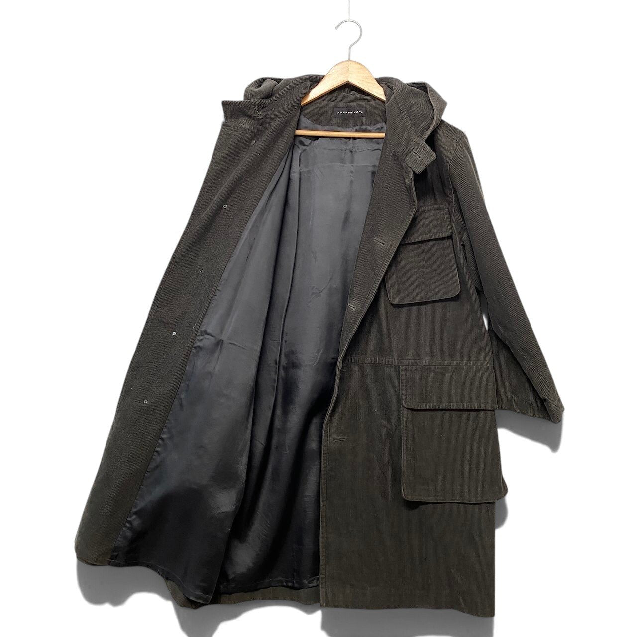 88i1 JURGEN LEHL ヨーガンレール フーデット コーデユロイコート ロングコート ダークグレー メンズ 紳士服u02t