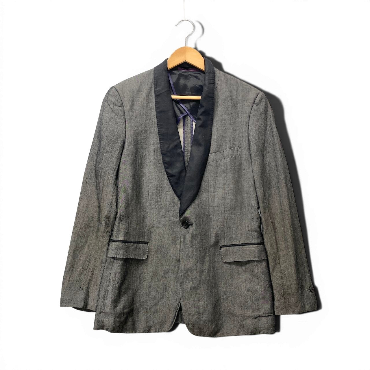 22f17 PS Paul Smith ピーエス ポールスミス ショールカラー ジャケット タキシード リネンブレンド バイカラー サイズM  ブラック メンズ 紳士服o07t